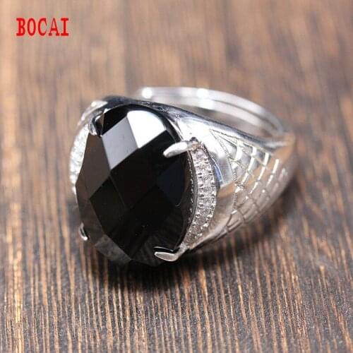 Real 925 silver ring black agate inlaid ring