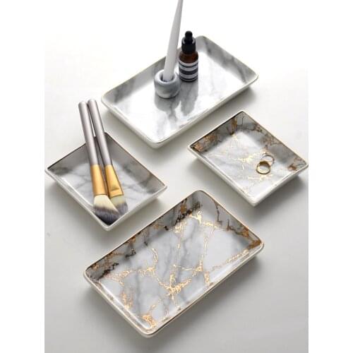 Nordic Marble Textured Ceramic Square Plate Phnom Penh Dinner Plate Dim Sum Plate Jewelry Tray Storage Tray Bathroom Accessorie