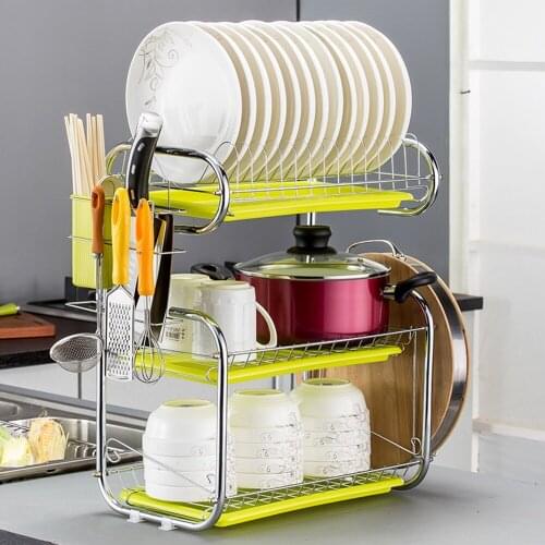 New 3 Tier Dish Drainer Drying Dish Rack Stainless Steel Kitchen Organizer RV Plate Storage Racks Holders