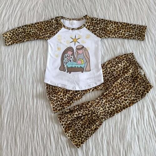 Toddler girls long sleeve Tops and Leopard printed ball bottoms set kids boutique outfits designer clothes