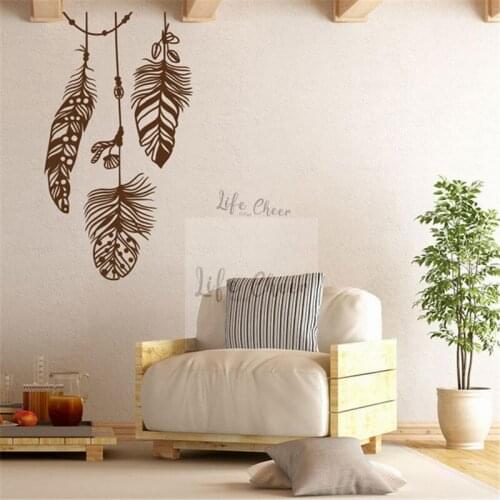 Feather Dream Catcher Wall Sticker Creative Design Wall Murals Bohemian Style Vinyl Wall Decal Home Decor Feather Decals AC065