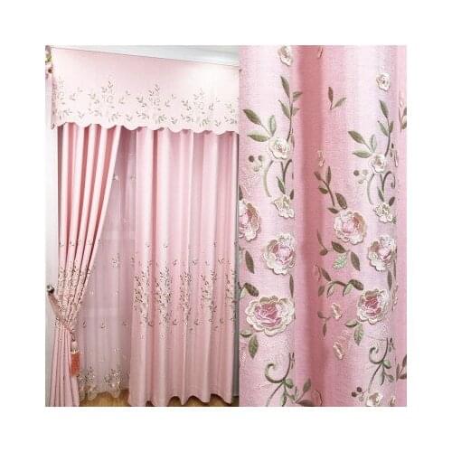 Pink bedroom idyllic cotton linen embroidered curtains cloth girls Princess children window yarn living room custom mad