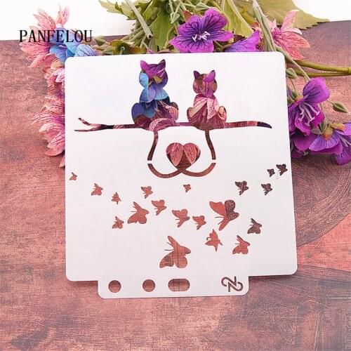 Happy cat scrapbook stencils spray plastic mold shield DIY cake hollow Embellishment printing lace ruler valentine