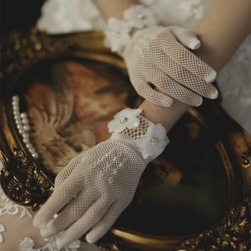 Mesh Fishnet Gloves Sexy Gothic Lady Disco Female Five-finger Short Lace Gloves Thin Punk Dance Retro Party Off White Gloves