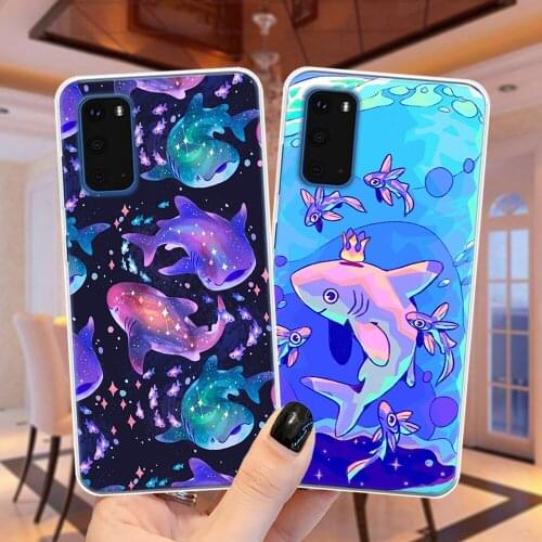 Cute Cosmic Whale Shark Silicone Phone Case Cover For Samsung Galaxy S10 S9 S8 S20 FE Plus S20Ultra Note 20 Ultra 10 Pro S10E