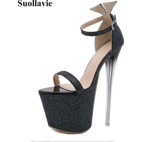 Suollavie sandals women summer super thin heel shoes women glitter platform female shoes party ladies shoes stripper sandalias