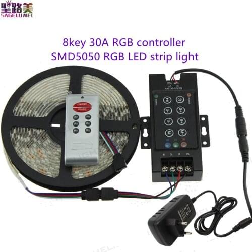 5M SMD5050 RGB LED strip light with RF Wireless 8key 30A RGB controller DC12-24V 12V3A Power supply For Living Room/Garden/Squar