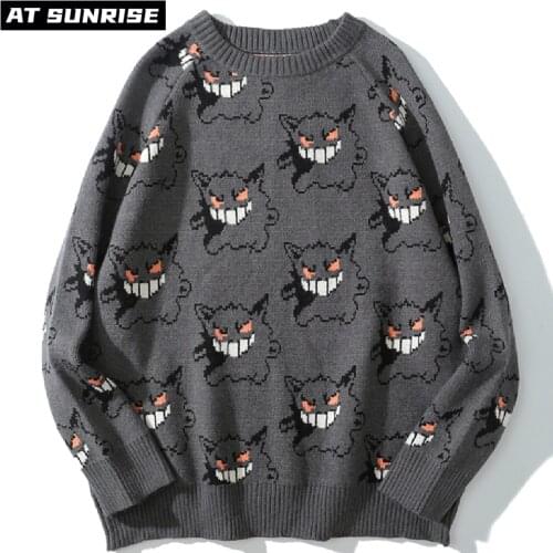 Knitted Sweater Mens Hip Hop Streetwear Harajuku Casual anime sweater Japanese Style Autumn Winter Cotton oversized Pullover