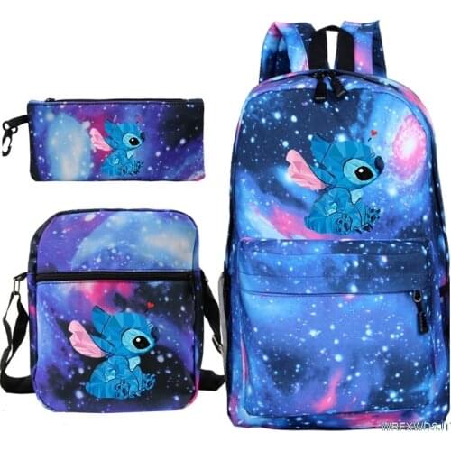 Disney Stitch 3Pcs/Set Outdoor Backpack Students Backpack Crossbody Bag Pencil Case School Bag Casual Laptop Mochilas