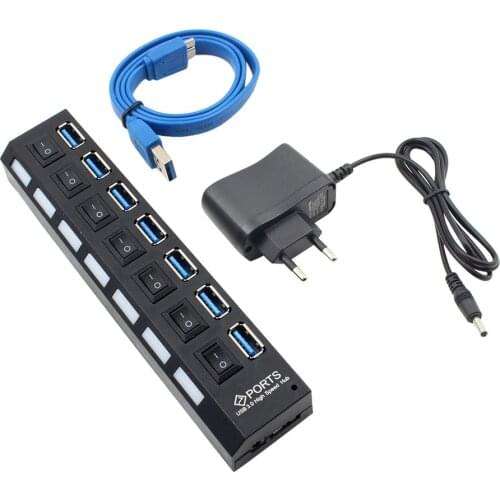 USB HUB 3.0 4/7 Ports Micro USB 3.0 HUB Splitter with Power Adapter USB Hab High Speed 5gbps USB Splitter 3 HUB for PC 2 Years