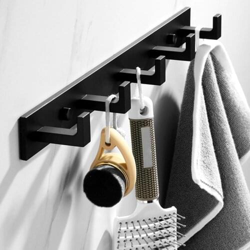 Thicken Aluminum Bath Towel Robe Hooks Black Bedroom Bag Hat Clothes Coat Hook Door Wall Hanger Home Wall Mount Rack Accessories
