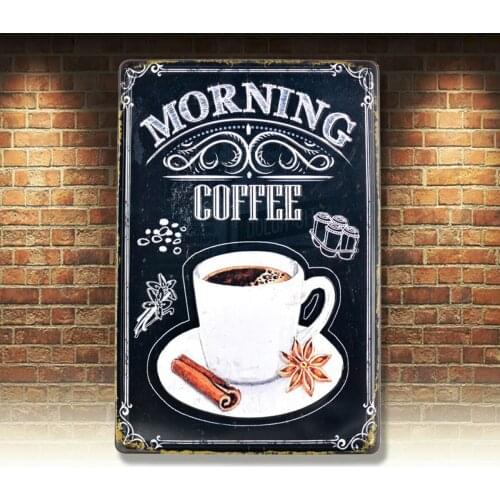 Morning Coffee Vintage Tin Signs Metal Plate Cafe Shop Decor Art Wall Poster