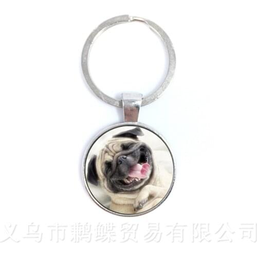 The Animal Keychains Round Glass Dome Dog Pattern Series Keyring Dog Lover Creative Gift Can Customize Your Beloved Pet