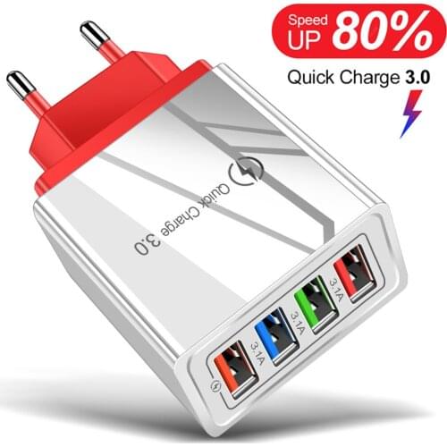 4 USB Charger Quick Charge 3.0 For Phone Adapter for iPhone XR Huawei Tablet Portable EU Plug Wall Mobile Charger Fast Charging