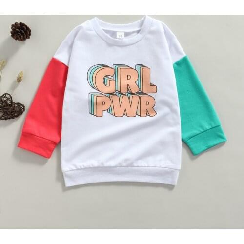 1-6Y Autumn Causal Kids Girls Sweatshirt Outwear Letter Printed Patchwork Long Sleeve Pullover Tops