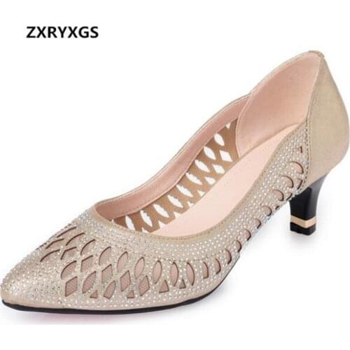 2021 New Spring Summer Pointed Shallow Mouth Hollow Women Sandals Fashion Shoes High Heels Rhinestone Fine Heel Women Pumps