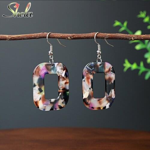 SHELA Acrylic Resin Acetic Acid Rectangle Square Geometric Leopard Print Fashion Earrings for Women Pendientes