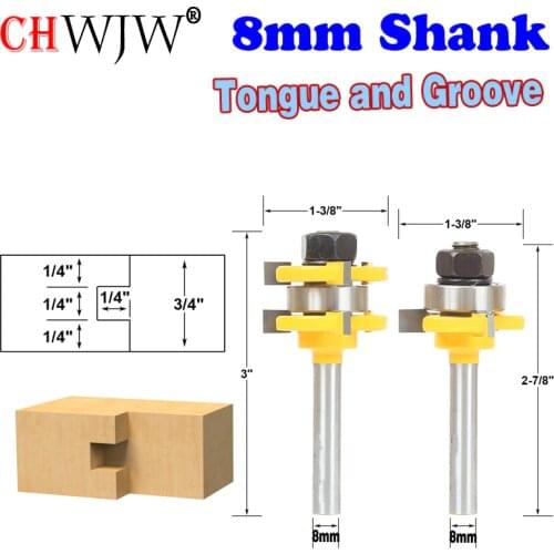 2pc8mm Shank high quality Tongue & Groove Joint Assembly Router Bit Set 3/4" Stock Cutting Depth 1/4" Wood Cutting Tool