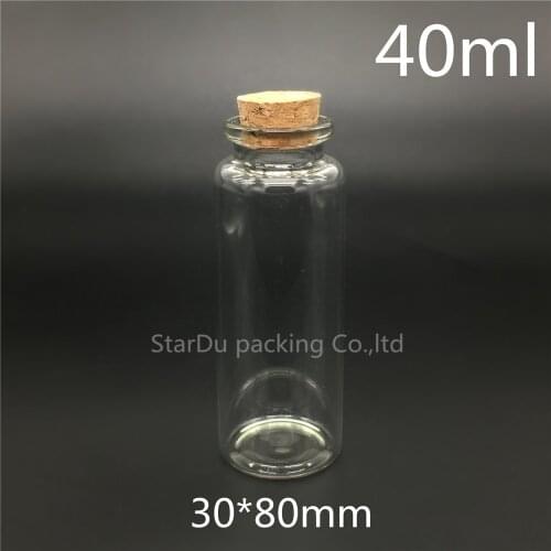 30*80mm 40ml Wishing Glass Bottle with Cork ,40cc Glass Vials Display Bottles Wholesale cork bottle 12pcs