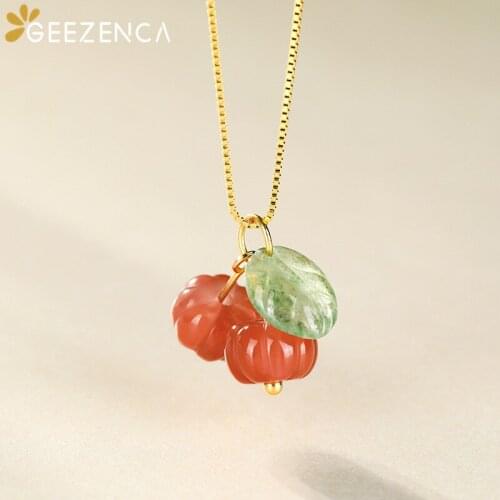 925 Sterling Silver Gold Plated Cherry Pendant Necklace For Women Agate Strawberry Quartz Gemstone Necklaces Fine Jewelry Gift