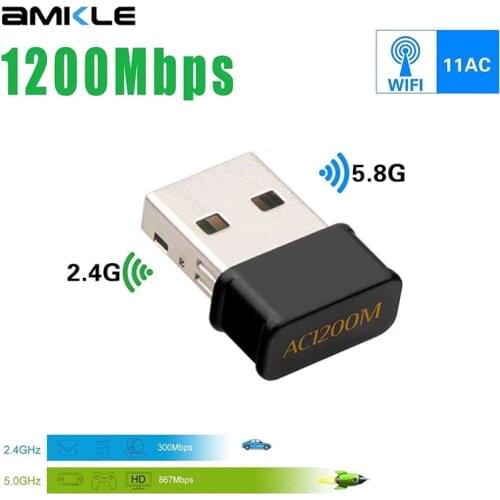 AMKLE 1200Mbps Wireless USB Wifi Adapter Lan USB Ethernet 2.4G 5G Dual Band USB Network Card Wifi Dongle 802.11n/g/a/ac
