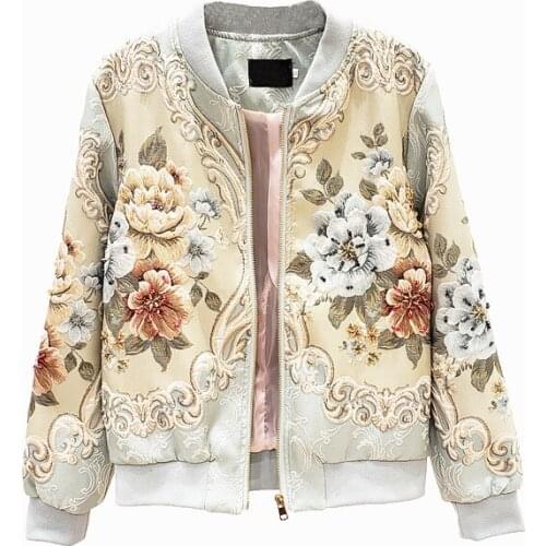 Retro Embroidery Basic Jacket Coat Autumn 2020 Girls Satin Bomber Coat Women Luxury Embroidery Baseball Bomber Jackets SA353S30