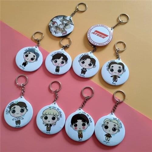 KPOP Ateez Cartoon keychain key ring pendant Mirror ATINY Jong ho woo young kpop ateez key chain new arrivals