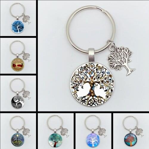 New Tree of Life Personality Declaration Keychain Art Photo Glass Pendant Keychain DIY Gift Jewelry Charm Bag Souvenir