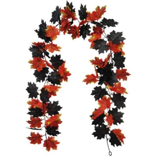 Black Red Halloween Artificial Fall Maple Leaves Garland Decor Maple Leaf Vines Halloween Maple Leaf Decoration Vines Room Decor