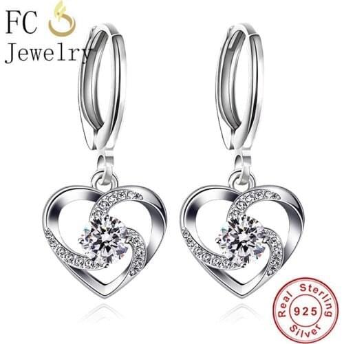 FC Jewelry 925 Silver Spiral Infinity Love Heart Zirconia Stone Hoop Earring Accessories Boucles Doreilles For Women Oorbellen