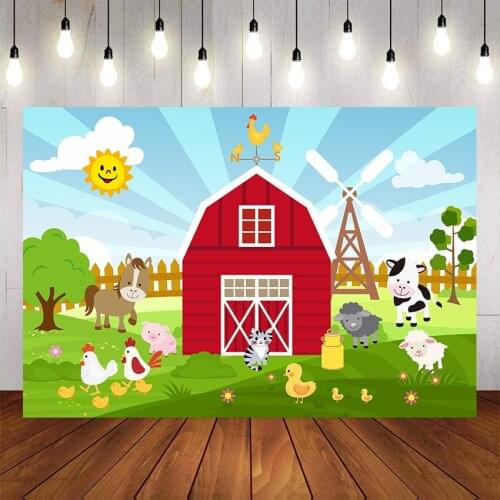 Mehofond Farm Photography Backdrop Red Barn Barnyard Animals Kids Birthday Party Photo Background for Children Backdrops Studio