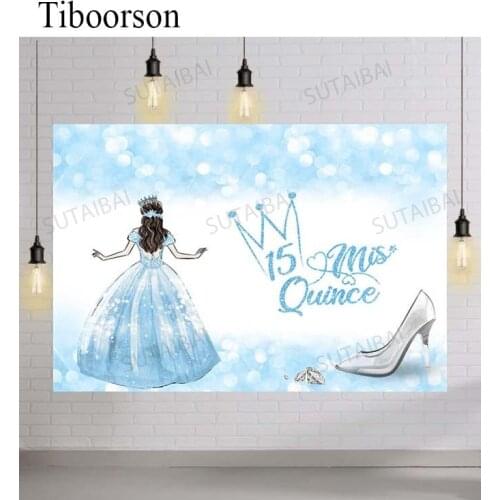 Quinceanera princess Backdrop Sky Blue Sparkling Bokeh High Heels Sweet Girl 15th Birthday Party Background Photography decor