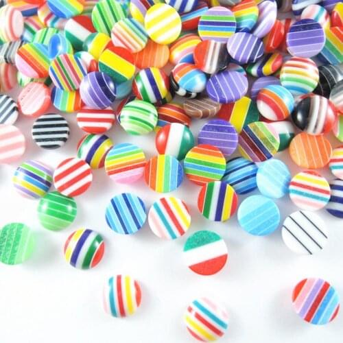 HOT Mix color 10mm 200pcs Cabochon Resin Round Half Flat Back Stripe Beads Diy Jewelry Accessories Craft Scrapbooking Decoration