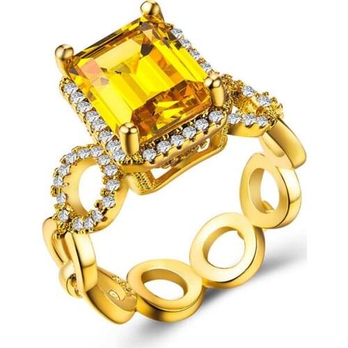 Hainon Hot sale Fashion Luxury Women Engagement Jewelry Gold Color 5A CZ Crystal Zircon Female Wedding Finger Square Rings