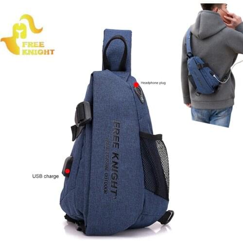 USB Charging Leather Slling Bag Chest Shoulder Bags Outdoor Sports Gym Daily Bag For Men Male Sports Gym Sling USB Bags XA496WA