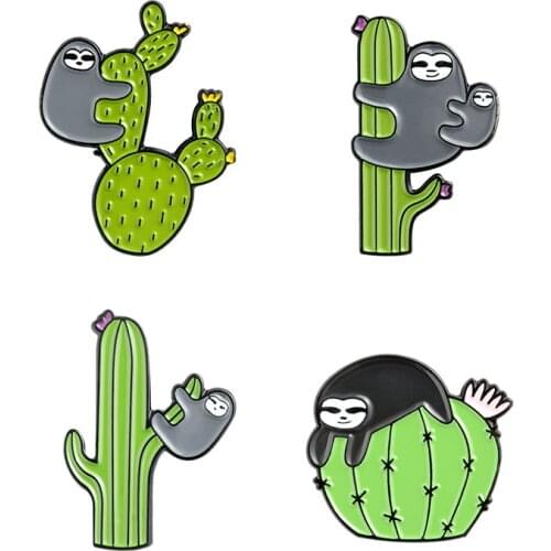 Cute sloth cactus cartoon Brooch New Enamel Brooches Pin For Women Badge jewelry
