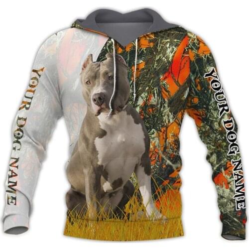 Fashion custom your name pitball dog hunting 3D printing Unisex luxury sweater with casual sweater cap and zipper