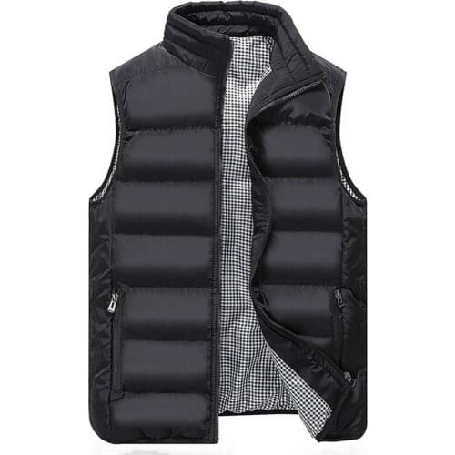 Men Plaid Lining Stand Collar Waistcoat Plus Size Winter Sleeveless Short Warm Down Waistcoats Keep Warming Male Outerwear