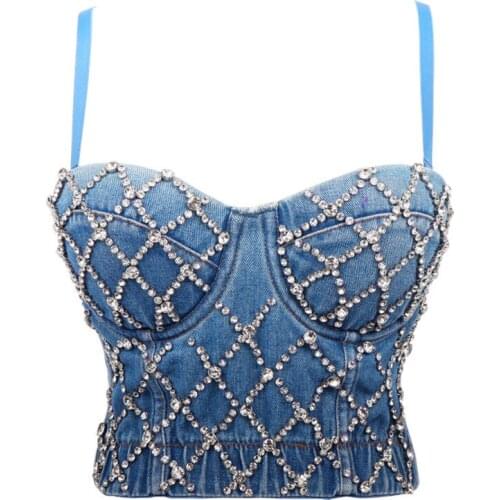 New Women Cropped Top Sexy Vest Diamond Top Vest Handmade Vest Clothes Adjustable Bustier Bra Night Club