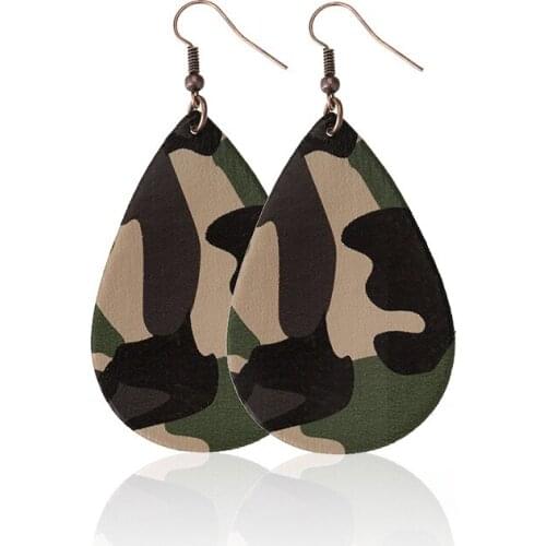 New Arrival Camouflage Leather Water Drop Earrings Leopard Print Teardrop Earrings For Women Trendy Charm Accessories