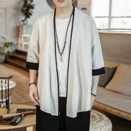 Chinese Style Cotton Linen Clothing Trend Retro Cardigan Hanfu Coat Japanese Kimono Traditional Clothing for Men Tops Coat Shirt