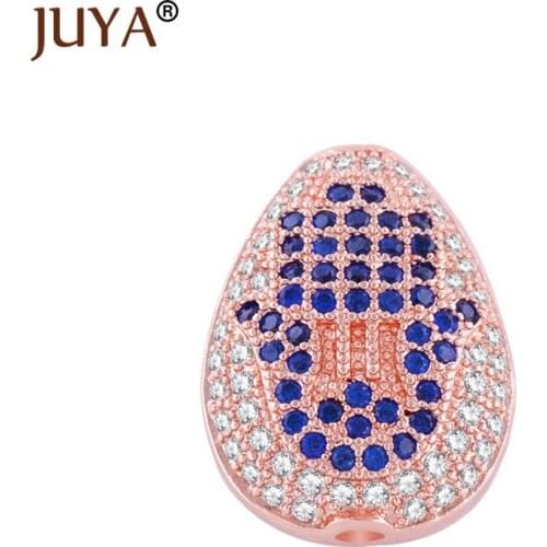 Supplies For Jewelry Wholesale 4 Colors Oval Shape Inlaid Blue Zircon Hamsa Hand European Spacer Beads For Jewelry Making DIY