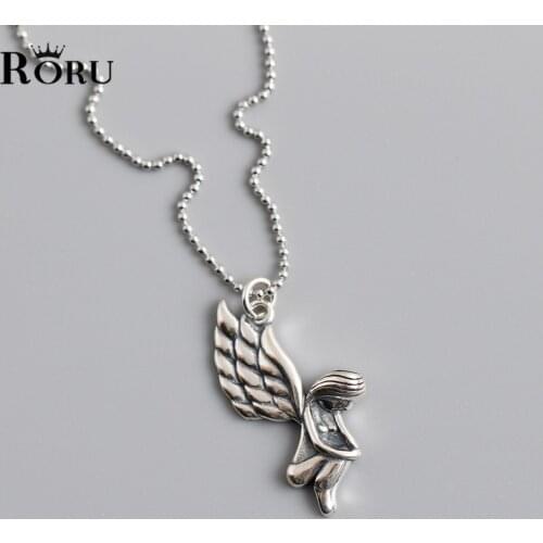 Retro 925 Thai Silver Necklace Angel Pendant Trendy Jewelry for Women Girls Party Gifts Jewelry Accessories Korean Japan