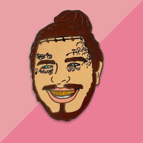 ROCK Star Post Malone with Gold Grill Enamel Brooch Pin Backpack Hat Bag Collar Lapel Pins Badges Fashion Jewelry Accessories