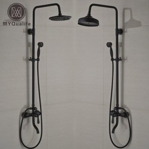 Oil Rubbed Bronze Luxury 8" Brass Rainfall Shower Faucet Set in-wall Bathroom Tub Shower Mixers with Handshower