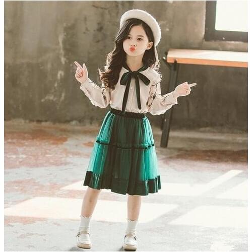 Spring Suit For Girls 10 11 12 Year Fashion Princess Chiffon Ruffles Blouse Tutu Skirt Kids Autumn Teenage Girl Clothes Set