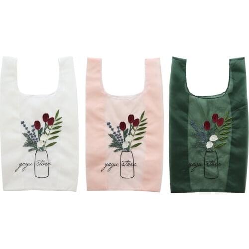 Yarn Handbag , Household Essentials Utility Tote | Reusable Grocery Shopping Laundry Carry Bag Flower Embroidery