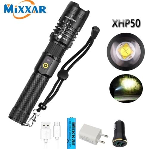 Dropshipping LED XHP50.2 Flashlight USB Rechargeable Zoomable 30000LM super bright lantern torch Camping powerful light lamp