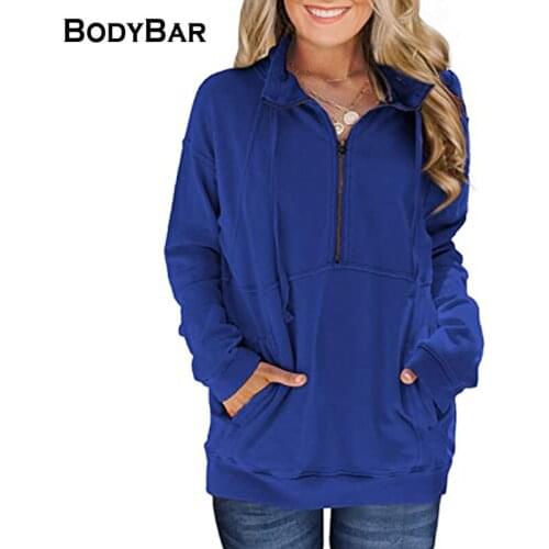 Large Size Loose Long-sleeved Sweatshirt Spring Turndown Collar Ladies Solid Color Pullover Fashion Half Zipper T Shirt 2XL Tops