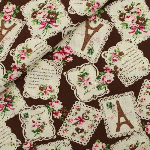 130cmx50cm Ripstop Cotton Linen Fabric for handmad, bed, bag, curtain - Rose and tower - brown (LF095)